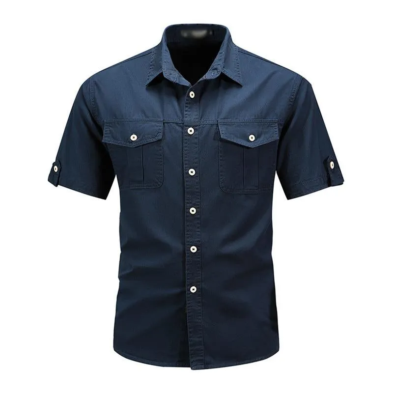 Men's Casual Loose Cotton Lapel Short-Sleeved Work Shirt 95101283M sold by Manly product image thumbnail 2
