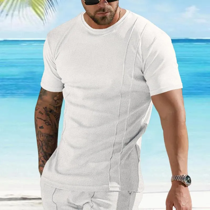 Men's Solid Waffle Round Neck Short Sleeve T-shirt 30147102Z sold by Manly product image thumbnail 2