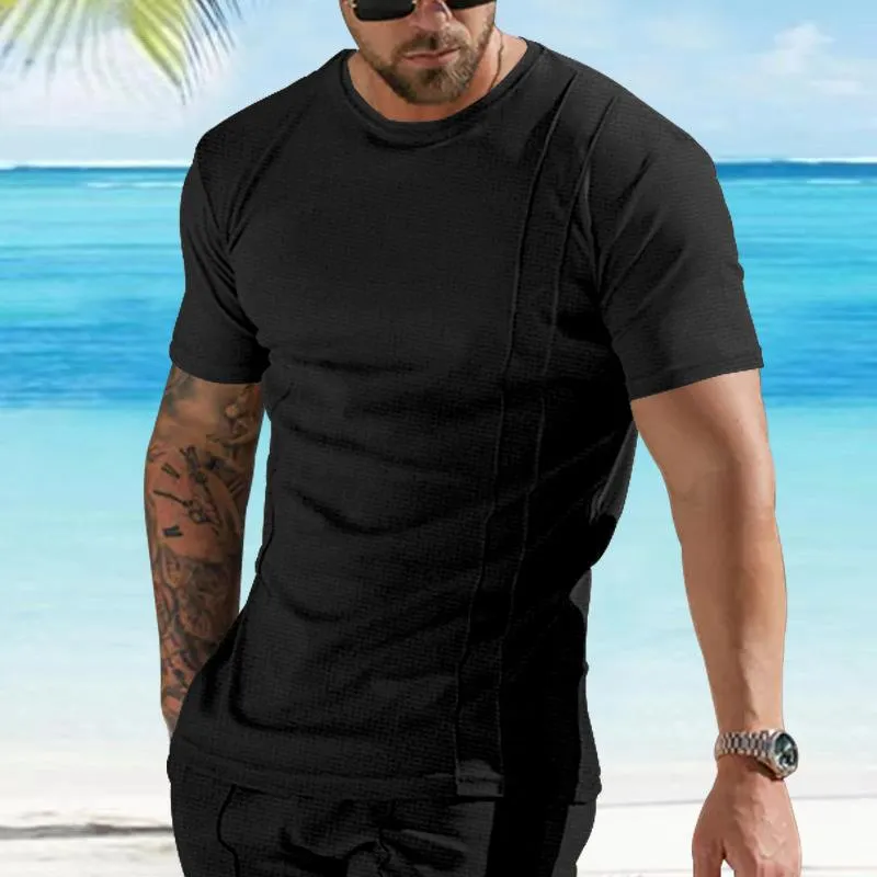 Men's Solid Waffle Round Neck Short Sleeve T-shirt 30147102Z sold by Manly product image thumbnail 5