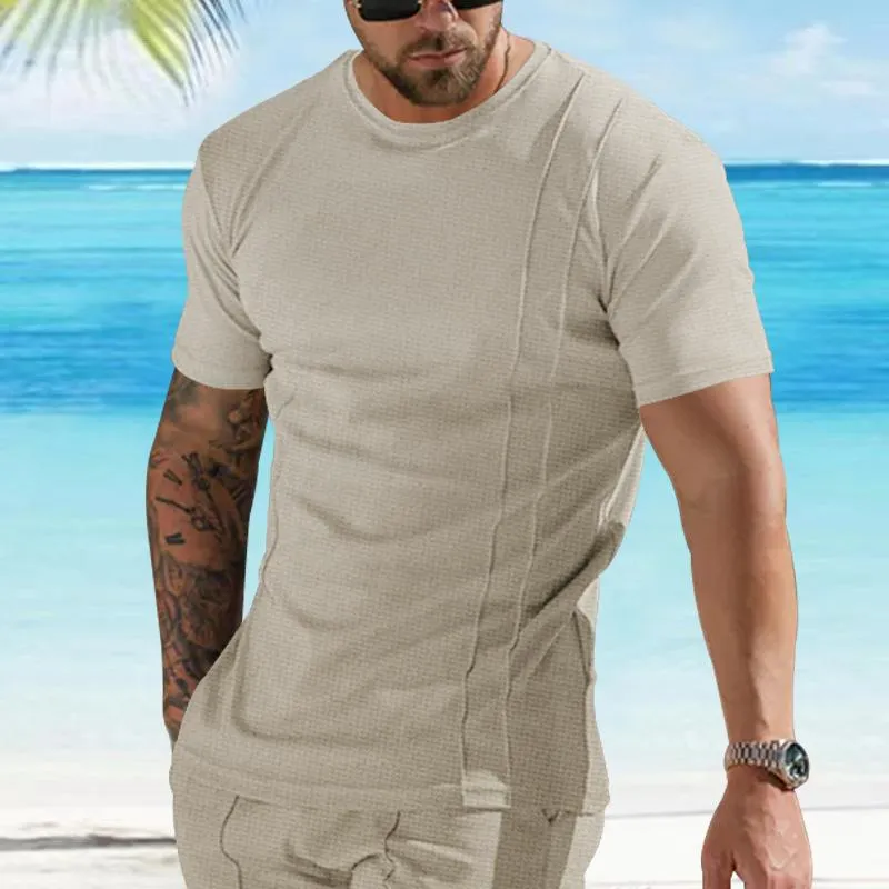 Men's Solid Waffle Round Neck Short Sleeve T-shirt 30147102Z sold by Manly product image thumbnail 4