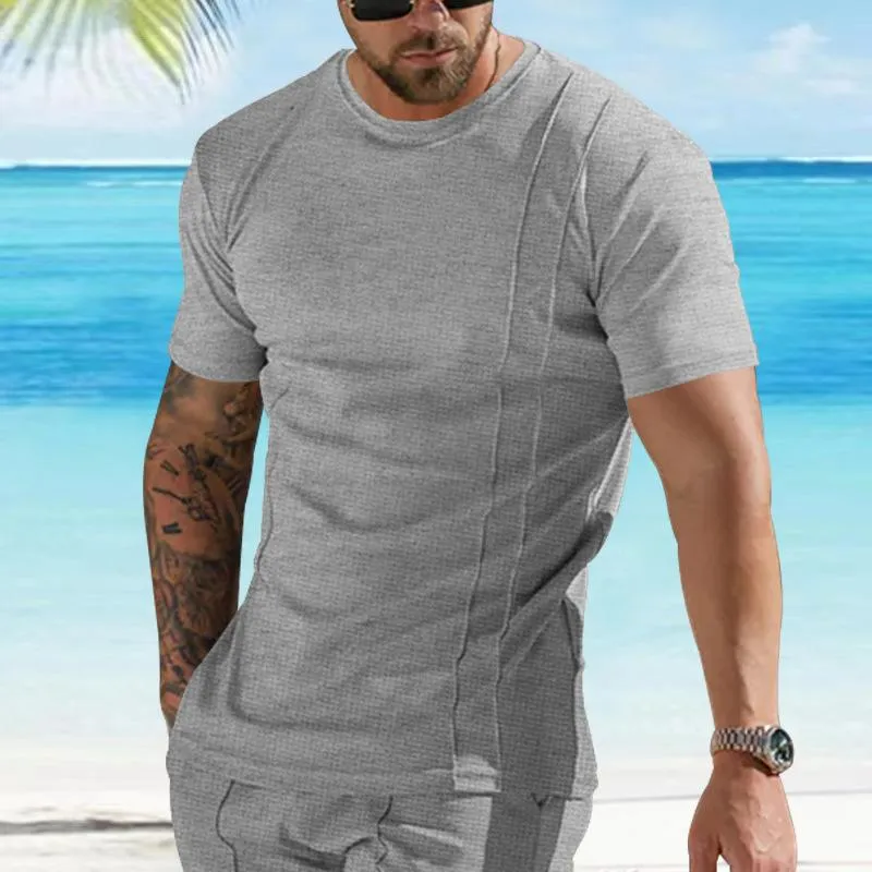 Men's Solid Waffle Round Neck Short Sleeve T-shirt 30147102Z sold by Manly product image thumbnail 3