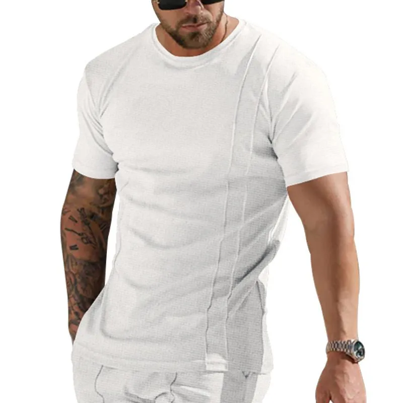 Men's Solid Waffle Round Neck Short Sleeve T-shirt 30147102Z sold by Manly