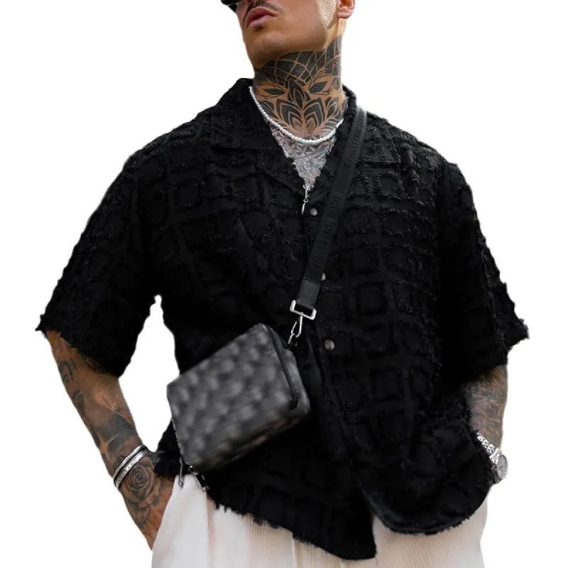 Men's Solid Texture Fabric Lapel Short Sleeve Casual Shirt 74302419Z sold by Manly