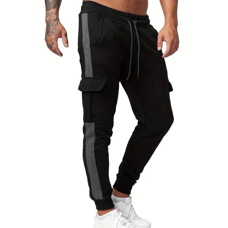 Men's Color Block Plush Multi-pocket Elastic Waist Casual Sweatpants 87274911Z sold by Manly