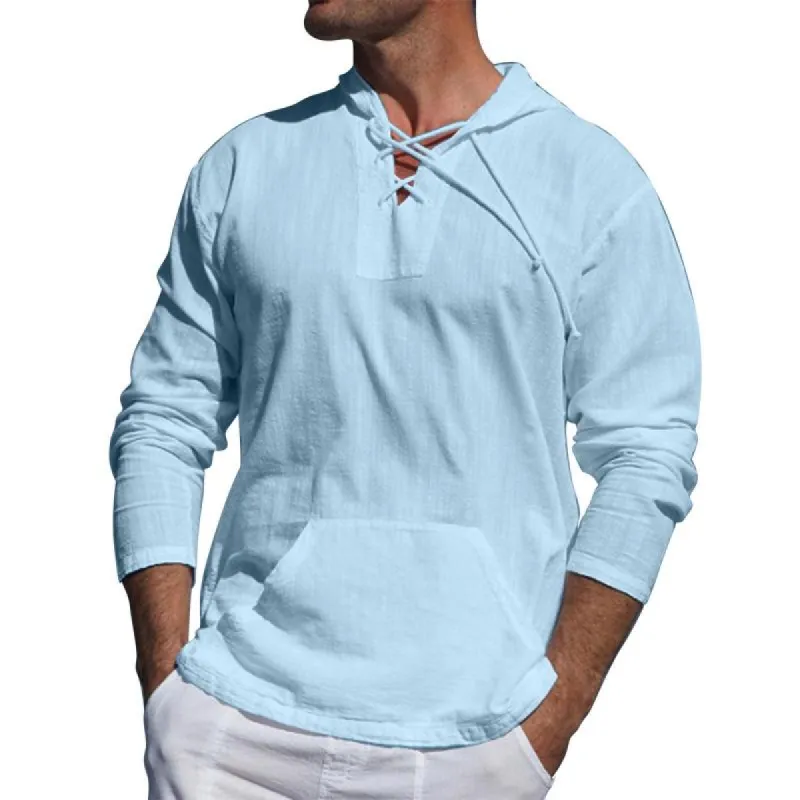 Men's Casual Lace-up Hooded Long Sleeve T-Shirt 83764852M sold by Manly