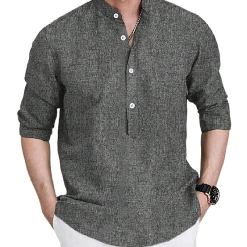 Men's Cotton and Linen Loose Solid Color Stand Collar Shirt 81255210X sold by Manly product image thumbnail 4