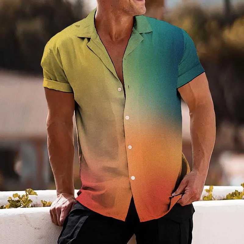 Men's Casual Colorful Gradient Lapel Short Sleeve Shirt 96176596TO sold by Manly product image thumbnail 2