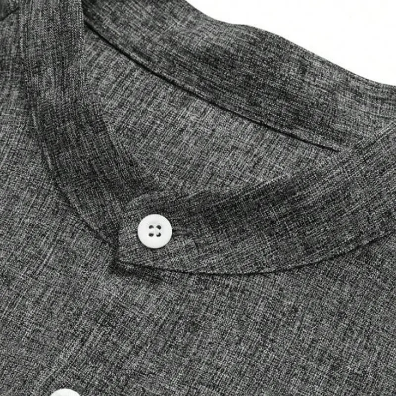 Men's Cotton and Linen Loose Solid Color Stand Collar Shirt 81255210X sold by Manly product image thumbnail 5