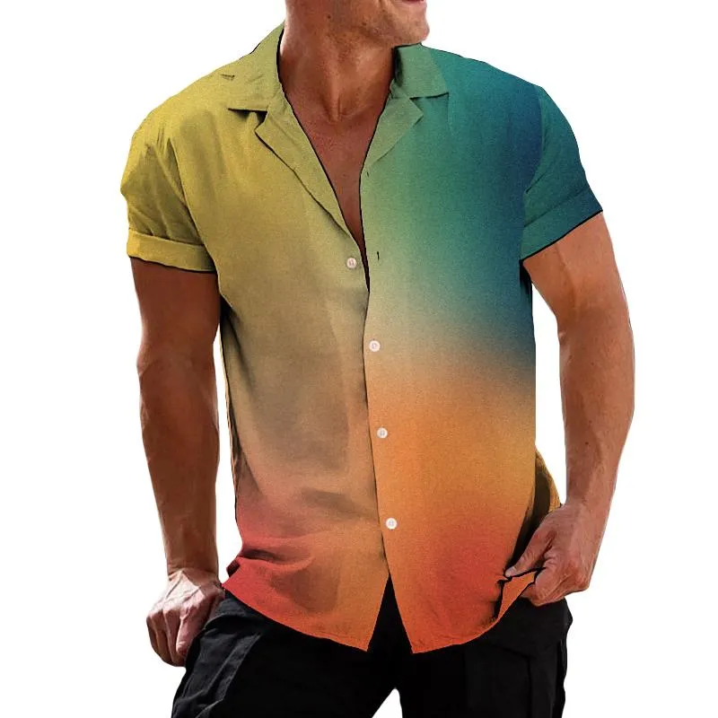 Men's Casual Colorful Gradient Lapel Short Sleeve Shirt 96176596TO sold by Manly