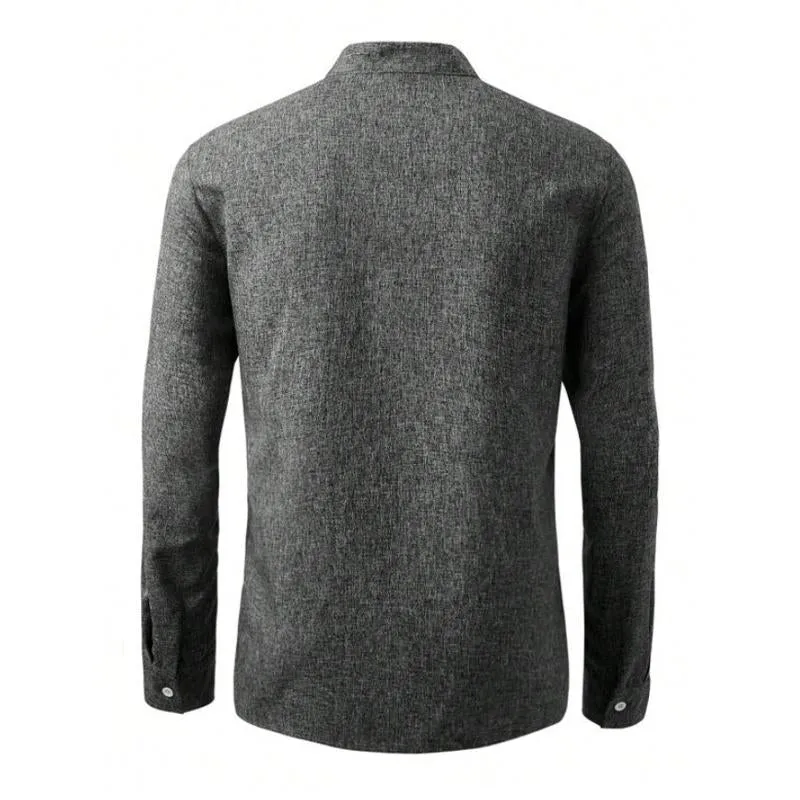 Men's Cotton and Linen Loose Solid Color Stand Collar Shirt 81255210X sold by Manly product image thumbnail 3