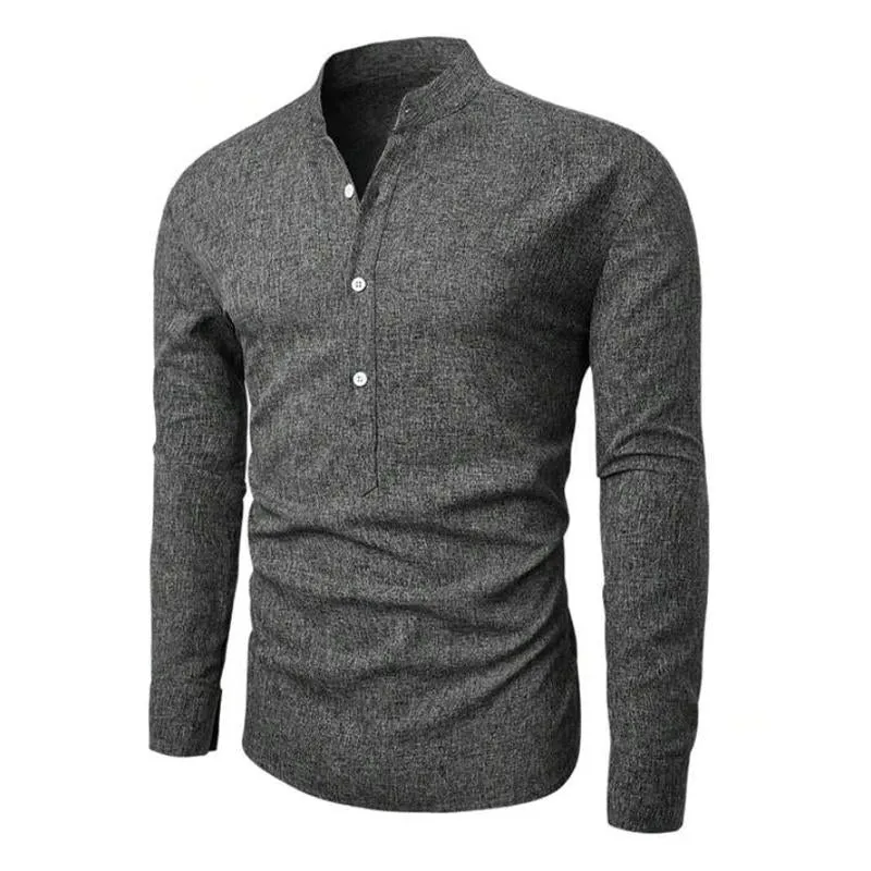 Men's Cotton and Linen Loose Solid Color Stand Collar Shirt 81255210X sold by Manly product image thumbnail 2