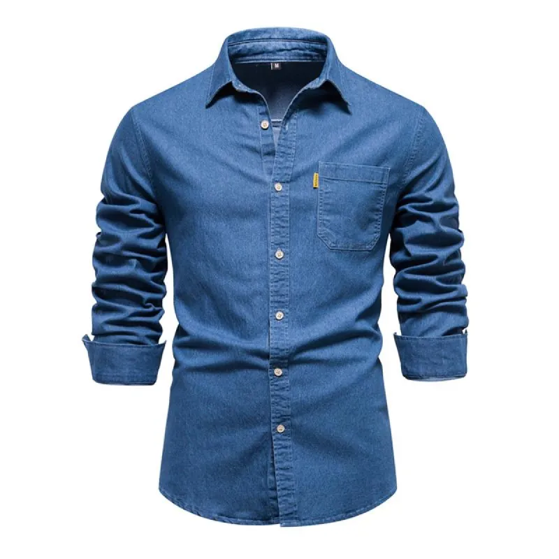 Men's Solid Color Casual Long Sleeve Denim Shirt 04585053X sold by Manly