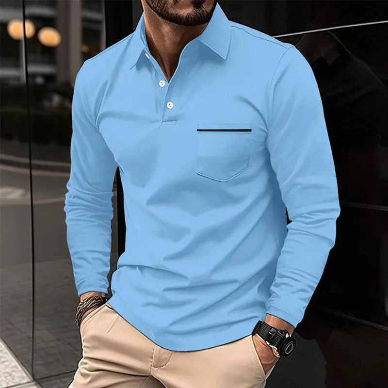 Men's Casual Solid Color Lapel Chest Pocket Long Sleeve Polo Shirt 85464166Y sold by Manly product image thumbnail 5