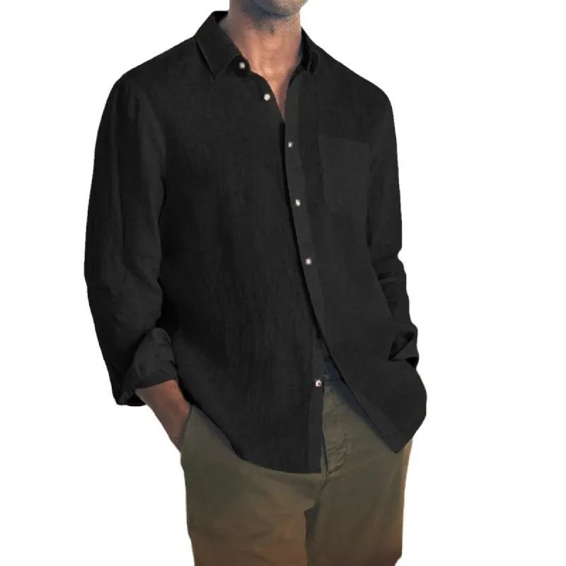 Men's Solid Lapel Breast Pocket Long Sleeve Casual Shirt 81024309Z sold by Manly