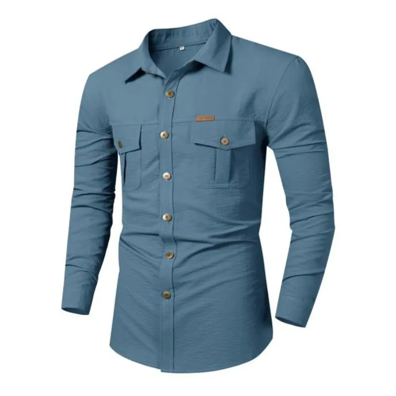 Men's Casual Cotton Blend Loose Lapel Workwear Long-sleeved Shirt 68149082M sold by Manly