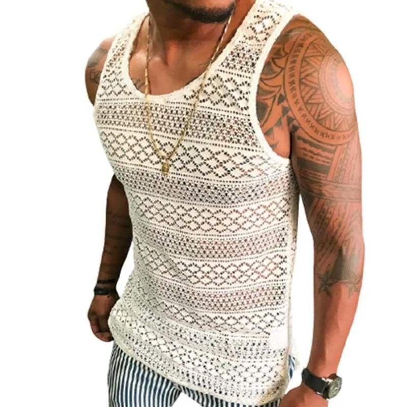Men's Fashion Casual Hollow Breathable Tank Top 56390030Y sold by Manly