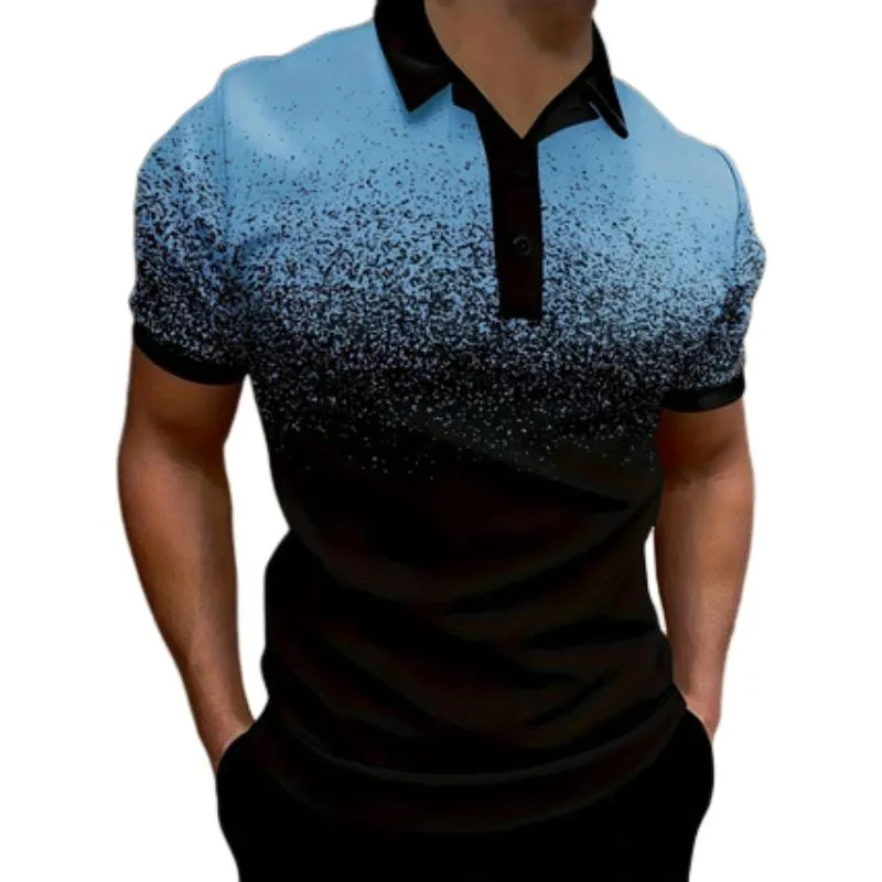 Men's Casual Gradient Print Lapel Short Sleeve Polo Shirt 31721362M sold by Manly