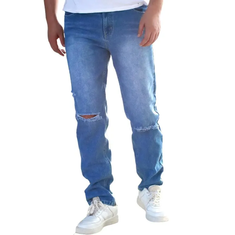 Men's Solid Color Ripped Jeans 33205752Y sold by Manly