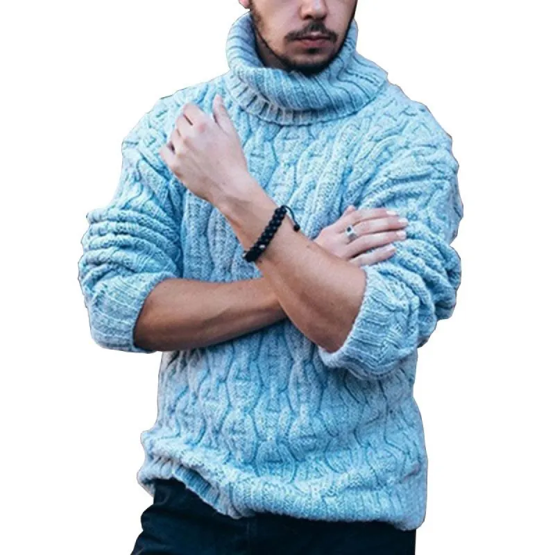 Men's Turtleneck Diamond Twist Thick Knit Sweater 56377188M sold by Manly