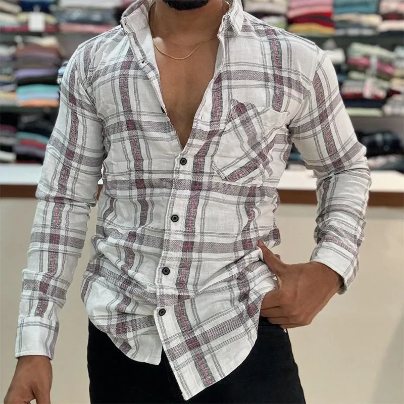 Men's Retro Casual Plaid Pocket Lapel Long Sleeve Shirt 74686599TO sold by Manly product image thumbnail 2