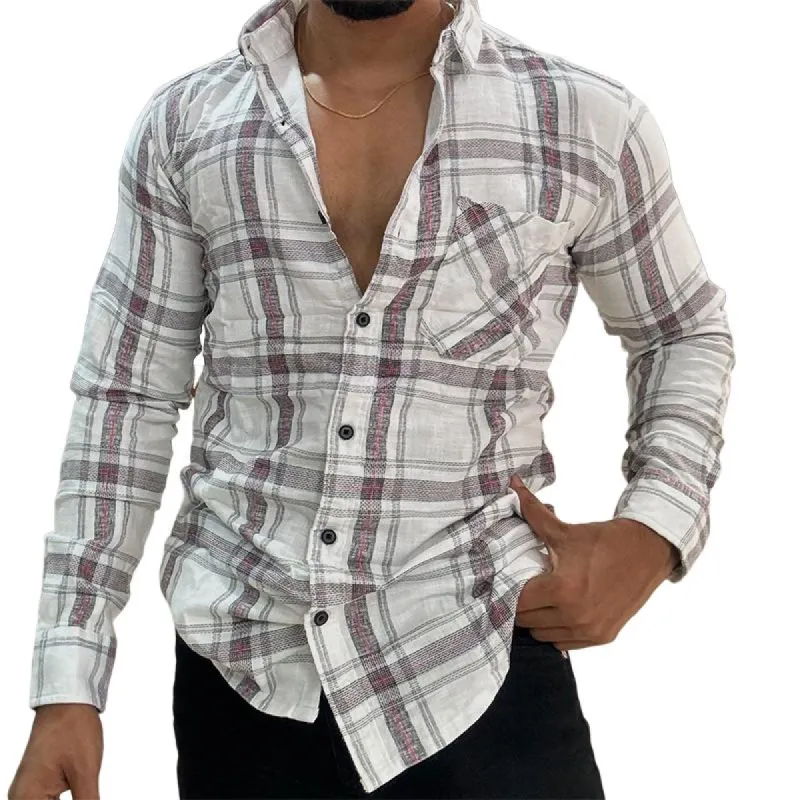 Men's Retro Casual Plaid Pocket Lapel Long Sleeve Shirt 74686599TO sold by Manly
