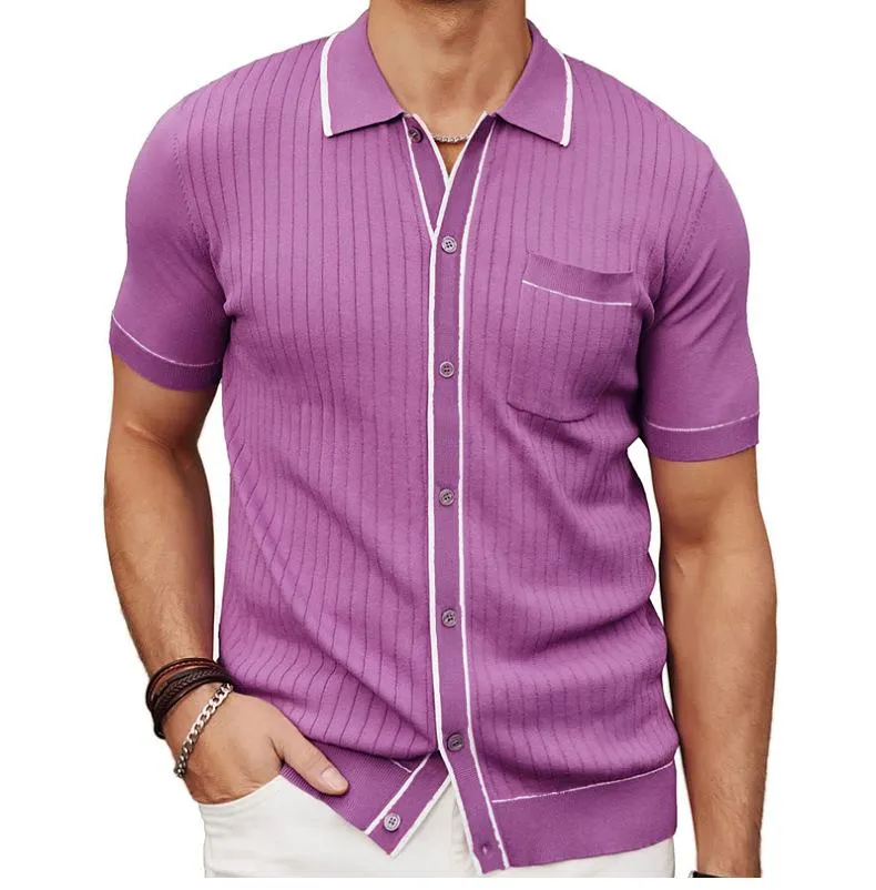Men's Casual Lapel Single-Breasted Short-Sleeved Sweater 76451119M sold by Manly product image thumbnail 2