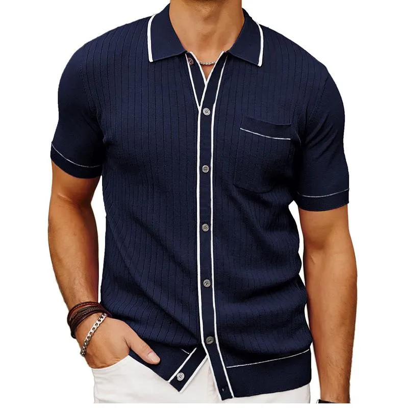 Men's Casual Lapel Single-Breasted Short-Sleeved Sweater 76451119M sold by Manly