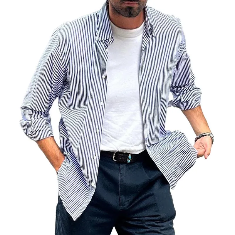 Men's Casual Striped Long Sleeve Shirt 80235102TO sold by Manly