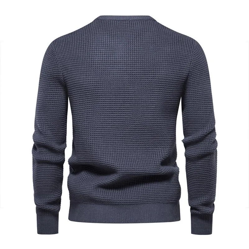 Men's Casual Solid Color Round Neck Waffle Knit Pullover Sweater 07757343M sold by Manly product image thumbnail 5
