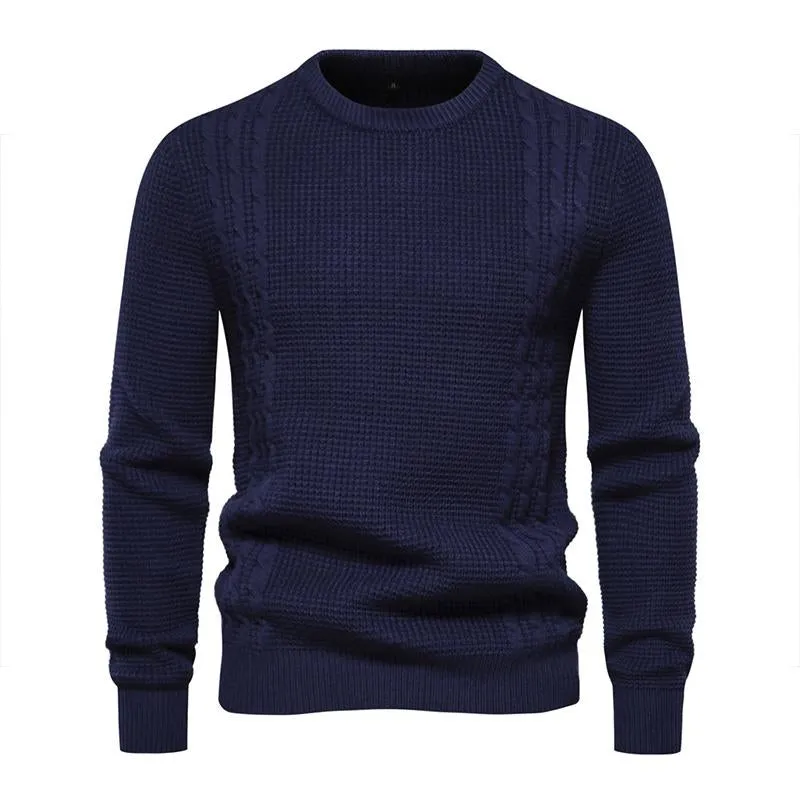 Men's Casual Solid Color Round Neck Waffle Knit Pullover Sweater 07757343M sold by Manly product image thumbnail 2