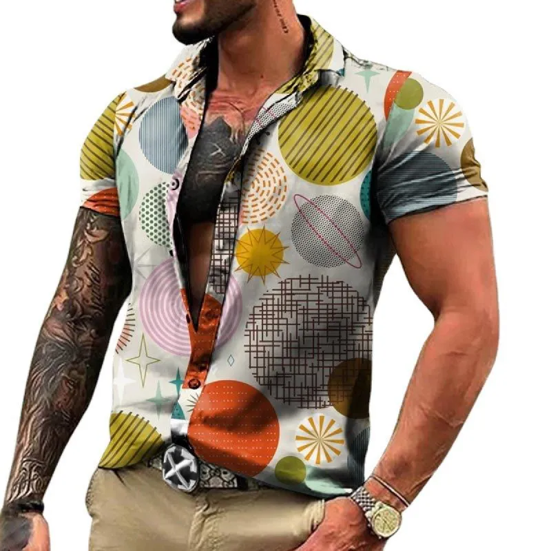 Men's Lapel Print Hawaiian Short Sleeve Shirt 89057222X sold by Manly