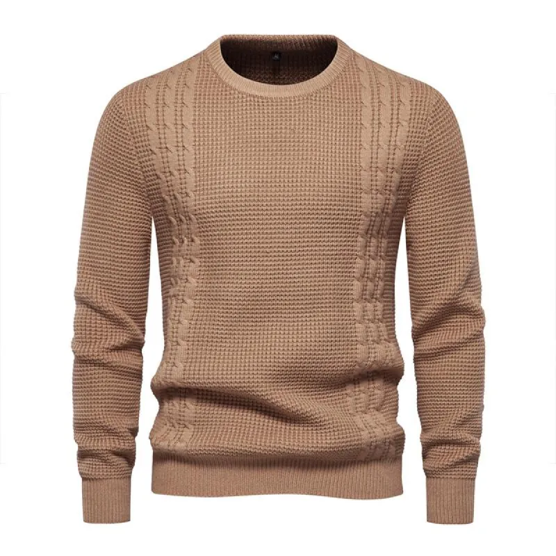 Men's Casual Solid Color Round Neck Waffle Knit Pullover Sweater 07757343M sold by Manly