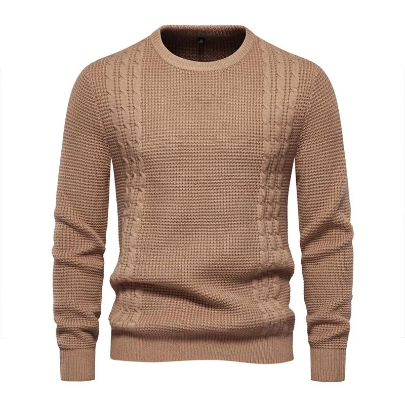 Men's Casual Solid Color Round Neck Waffle Knit Pullover Sweater 07757343M sold by Manly