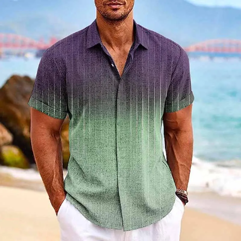 Men's Hawaiian Ombre Print Lapel Short Sleeve Shirt 81776145X sold by Manly product image thumbnail 4