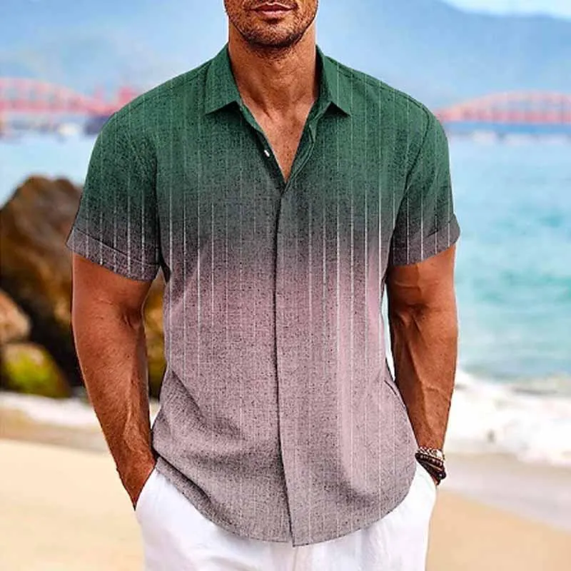 Men's Hawaiian Ombre Print Lapel Short Sleeve Shirt 81776145X sold by Manly product image thumbnail 3