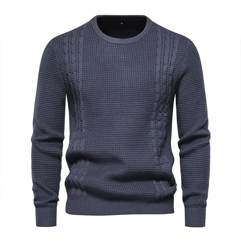 Men's Casual Solid Color Round Neck Waffle Knit Pullover Sweater 07757343M sold by Manly product image thumbnail 4