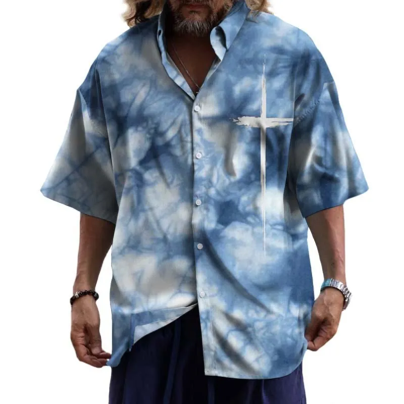 Men's Casual Sfumato Cross Lapel Short-sleeved Shirt 94667114TO sold by Manly