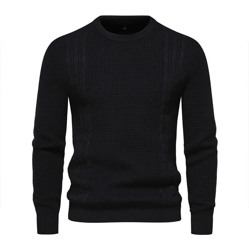 Men's Casual Solid Color Round Neck Waffle Knit Pullover Sweater 07757343M sold by Manly product image thumbnail 3