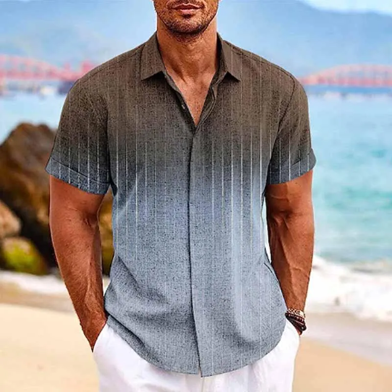 Men's Hawaiian Ombre Print Lapel Short Sleeve Shirt 81776145X sold by Manly product image thumbnail 5