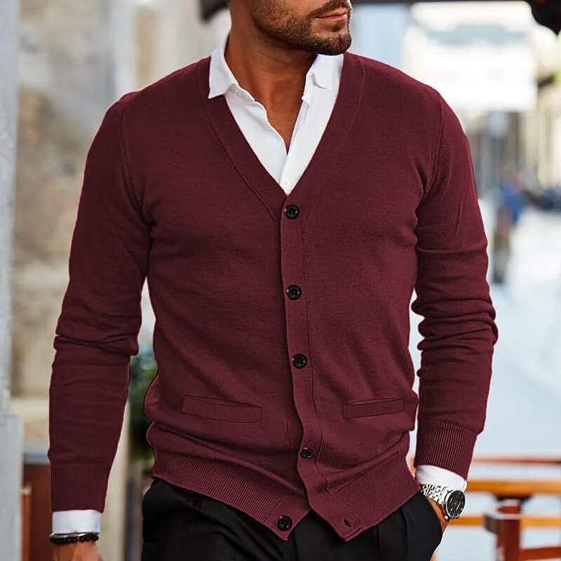 Men's Casual Solid Color V-Neck Long-Sleeved Slim-Fit Knitted Cardigan 52816345M sold by Manly product image thumbnail 2