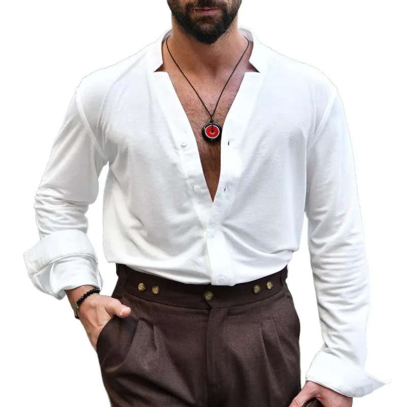 Men's Vintage Solid Color V Neck Long Sleeve Shirt 57810175Z sold by Manly