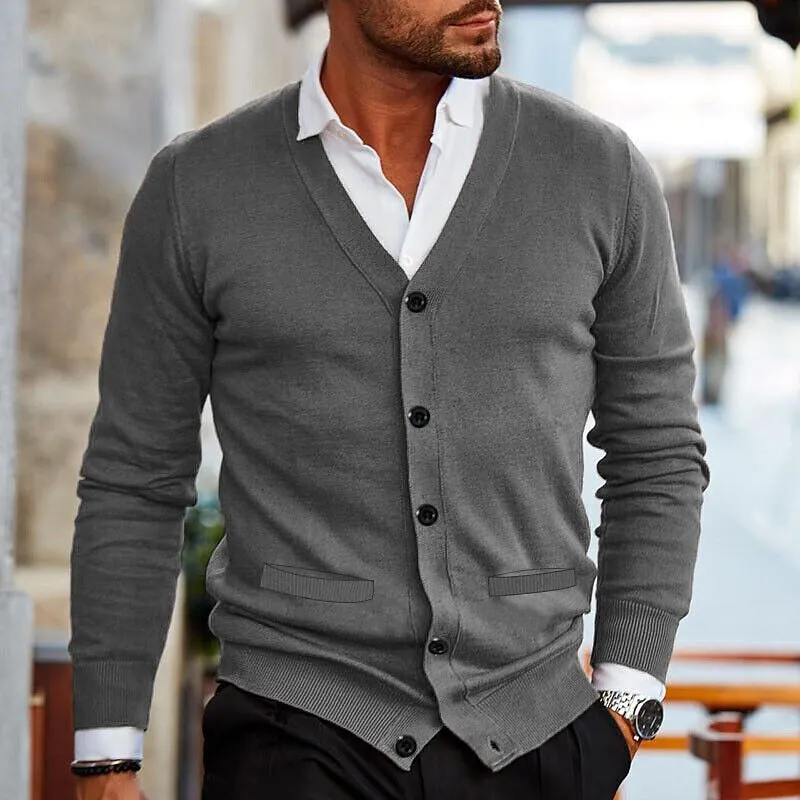 Men's Casual Solid Color V-Neck Long-Sleeved Slim-Fit Knitted Cardigan 52816345M sold by Manly product image thumbnail 3