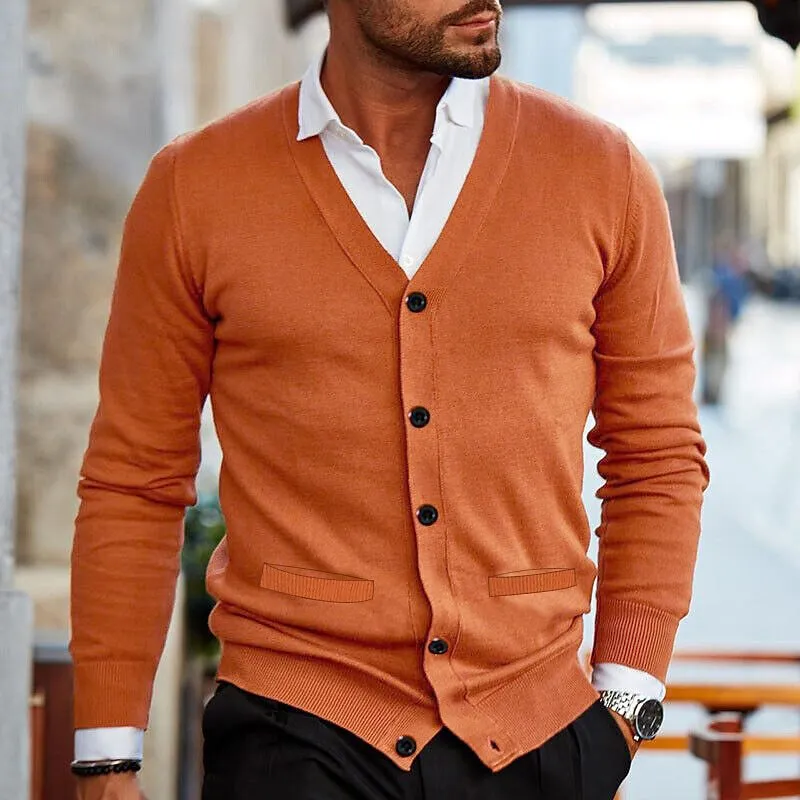 Men's Casual Solid Color V-Neck Long-Sleeved Slim-Fit Knitted Cardigan 52816345M sold by Manly product image thumbnail 4