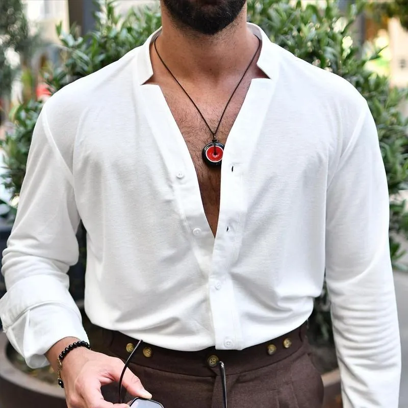 Men's Vintage Solid Color V Neck Long Sleeve Shirt 57810175Z sold by Manly product image thumbnail 3