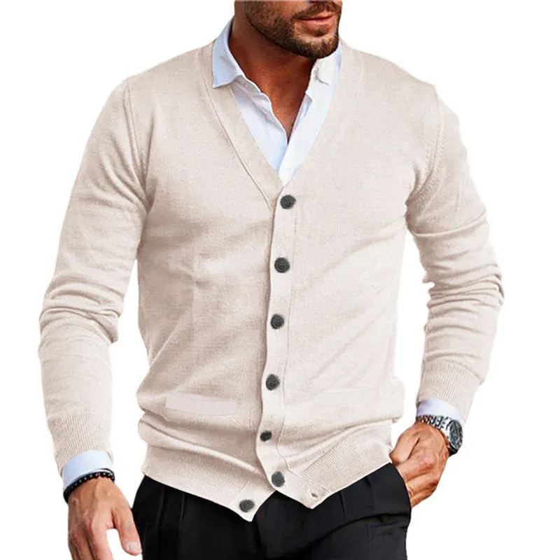 Men's Casual Solid Color V-Neck Long-Sleeved Slim-Fit Knitted Cardigan 52816345M sold by Manly product image thumbnail 5
