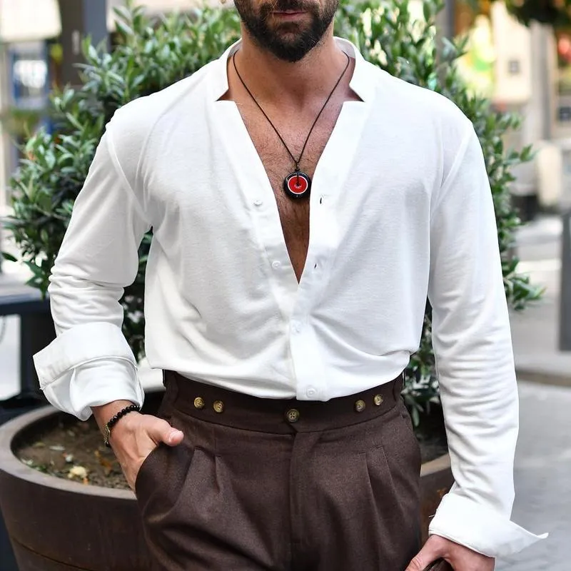 Men's Vintage Solid Color V Neck Long Sleeve Shirt 57810175Z sold by Manly product image thumbnail 2