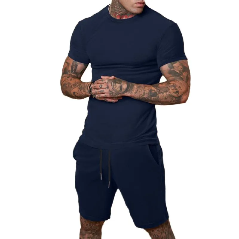 Men's Casual Solid Short Sleeve T-shirt Shorts Set 21148747Z sold by Manly