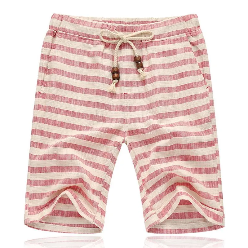 Men's Casual Cotton Linen Stripe Elastic Waist Straight Shorts 54118289M sold by Manly product image thumbnail 5