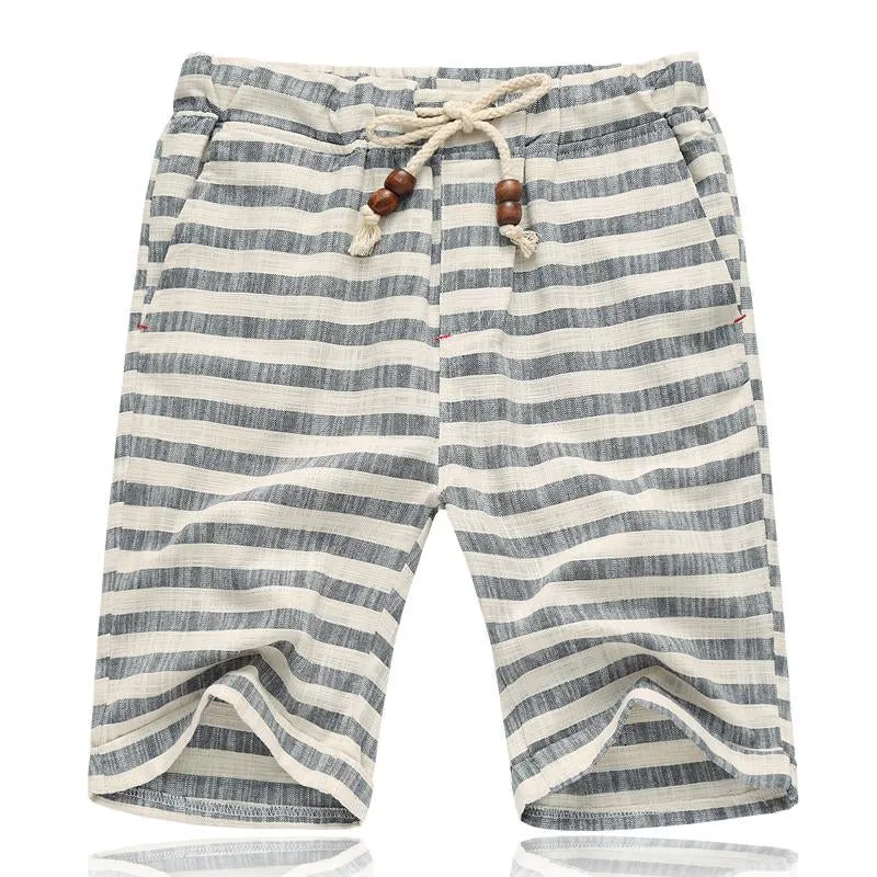 Men's Casual Cotton Linen Stripe Elastic Waist Straight Shorts 54118289M sold by Manly product image thumbnail 4
