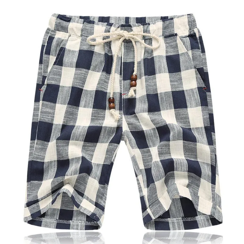 Men's Casual Cotton Linen Stripe Elastic Waist Straight Shorts 54118289M sold by Manly product image thumbnail 3